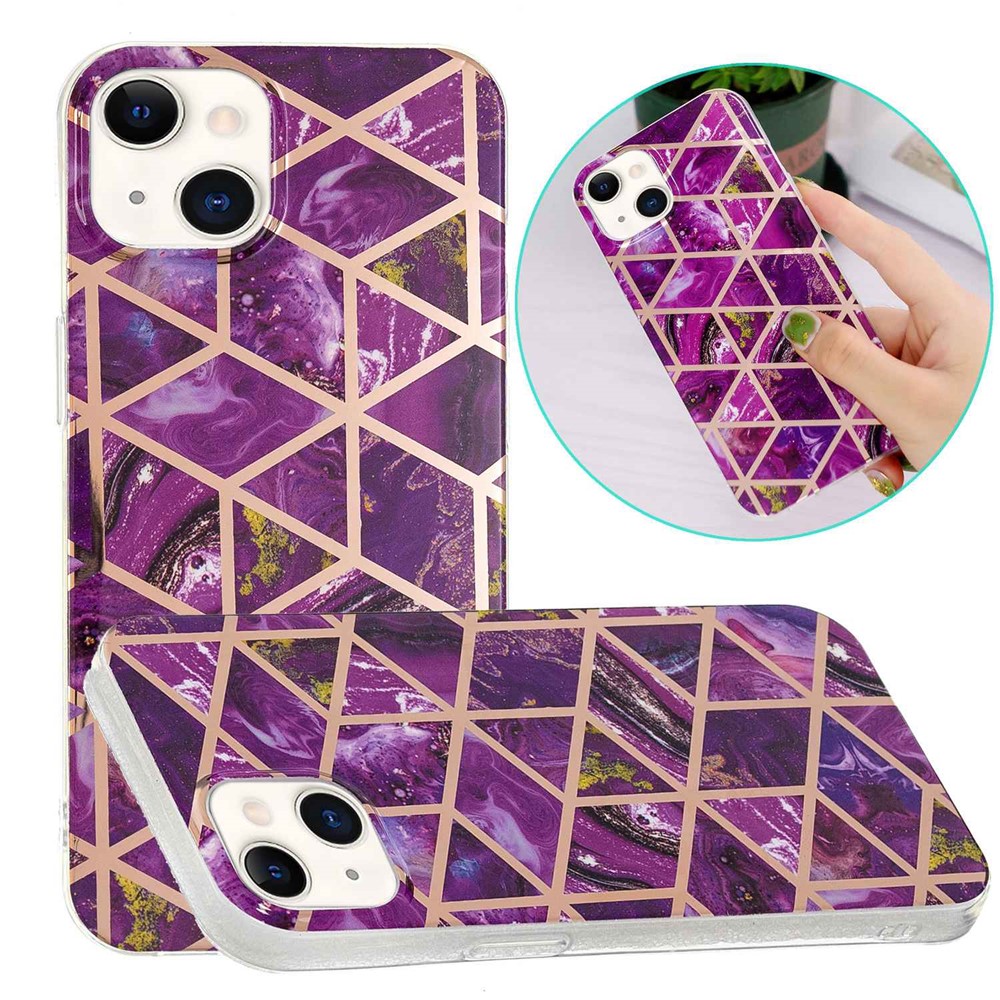 For iPhone 14 Max 6.7 inch IMD TPU Electroplating Various Pattern Shockproof Well-protected Phone Cover Shell - Purple-4