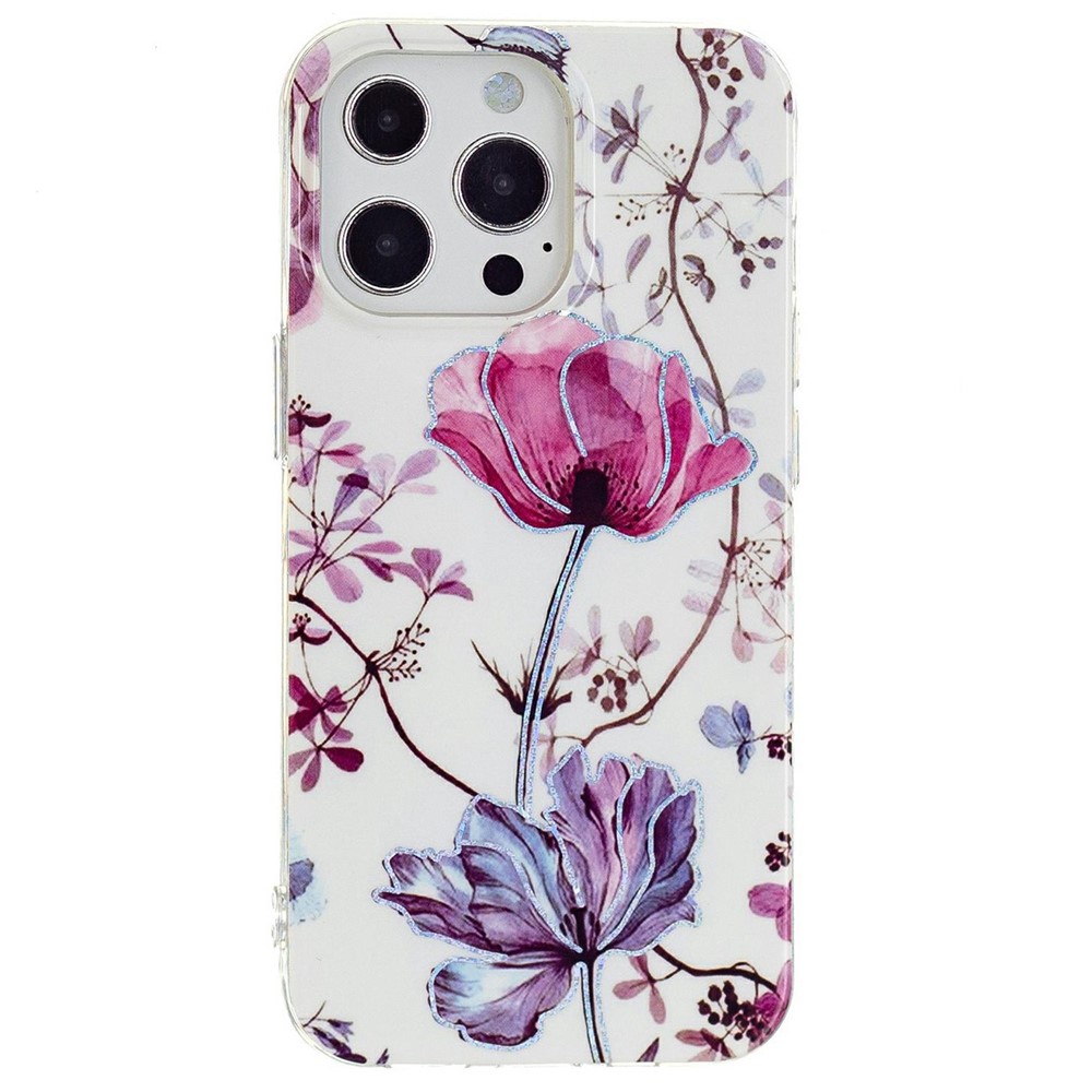 For iPhone 14 Pro 6.1 inch IMD TPU Wear-resistant Phone Case Stylish Electroplating Various Pattern Mobile Phone Shell - Lotus-1