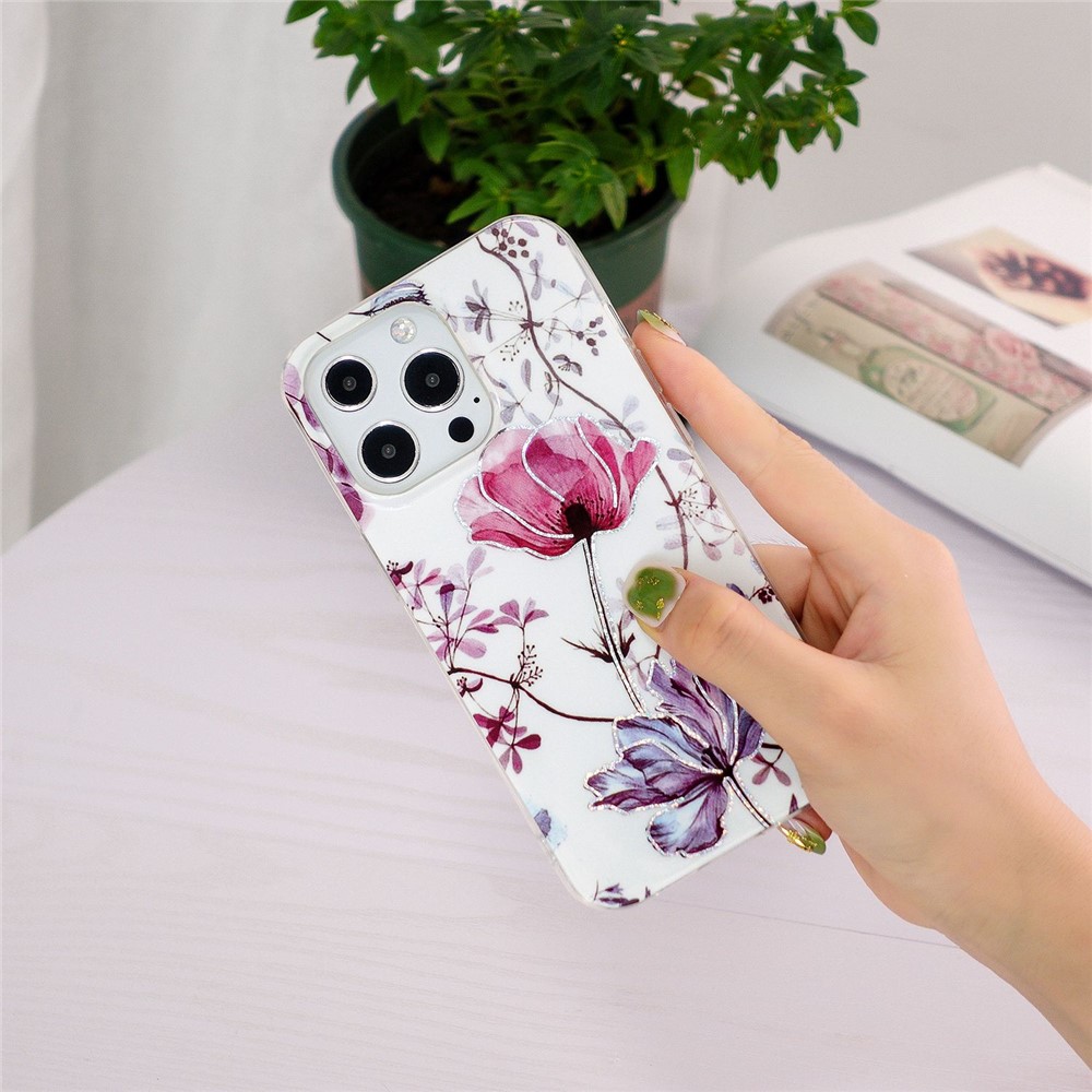 For iPhone 14 Pro 6.1 inch IMD TPU Wear-resistant Phone Case Stylish Electroplating Various Pattern Mobile Phone Shell - Lotus-3