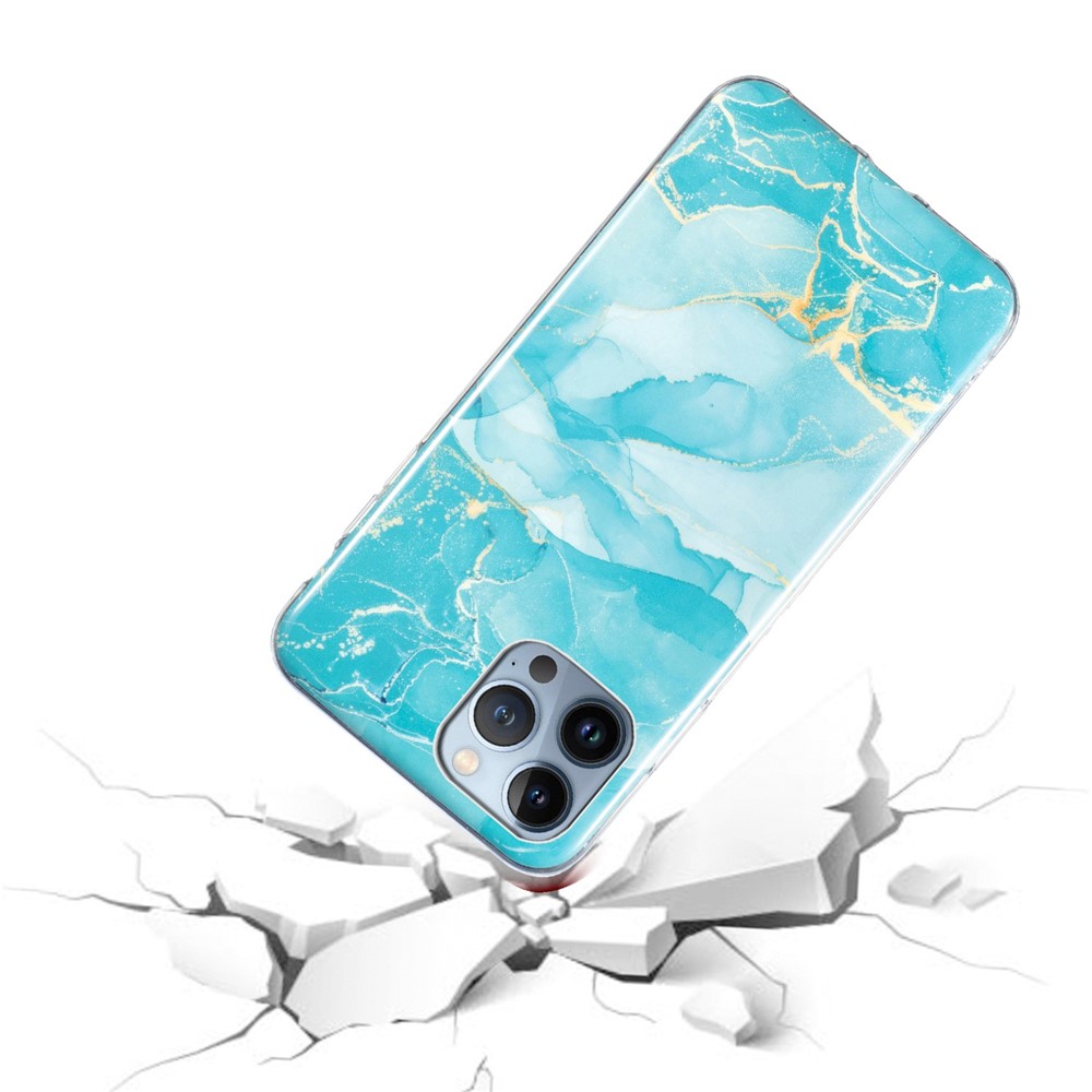 TPU Case for iPhone 14 Pro 6.1 inch, IMD Marble Pattern Drop-proof Well-protected Mobile Phone Cover - Green-3