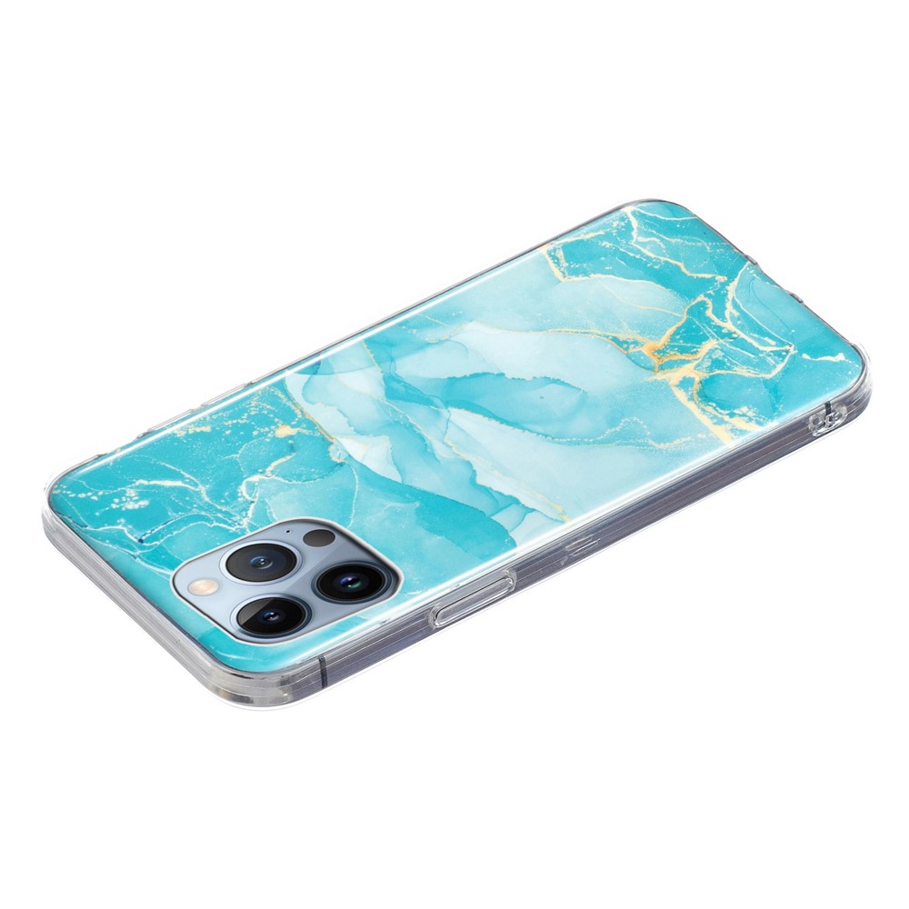 TPU Case for iPhone 14 Pro 6.1 inch, IMD Marble Pattern Drop-proof Well-protected Mobile Phone Cover - Green-4