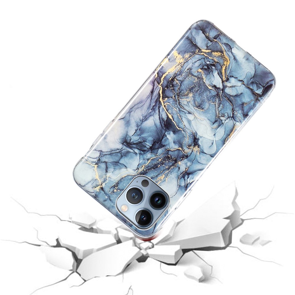 Soft TPU Case for iPhone 14 Pro Max 6.7 inch, IMD Marble Pattern Scratch-resistant Protective Cover Phone Shell - Grey-2