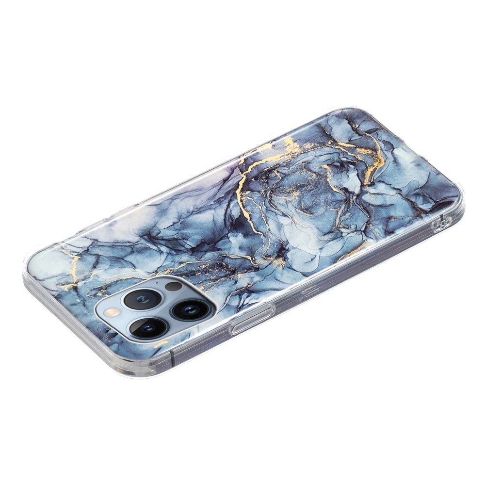 Soft TPU Case for iPhone 14 Pro Max 6.7 inch, IMD Marble Pattern Scratch-resistant Protective Cover Phone Shell - Grey-3