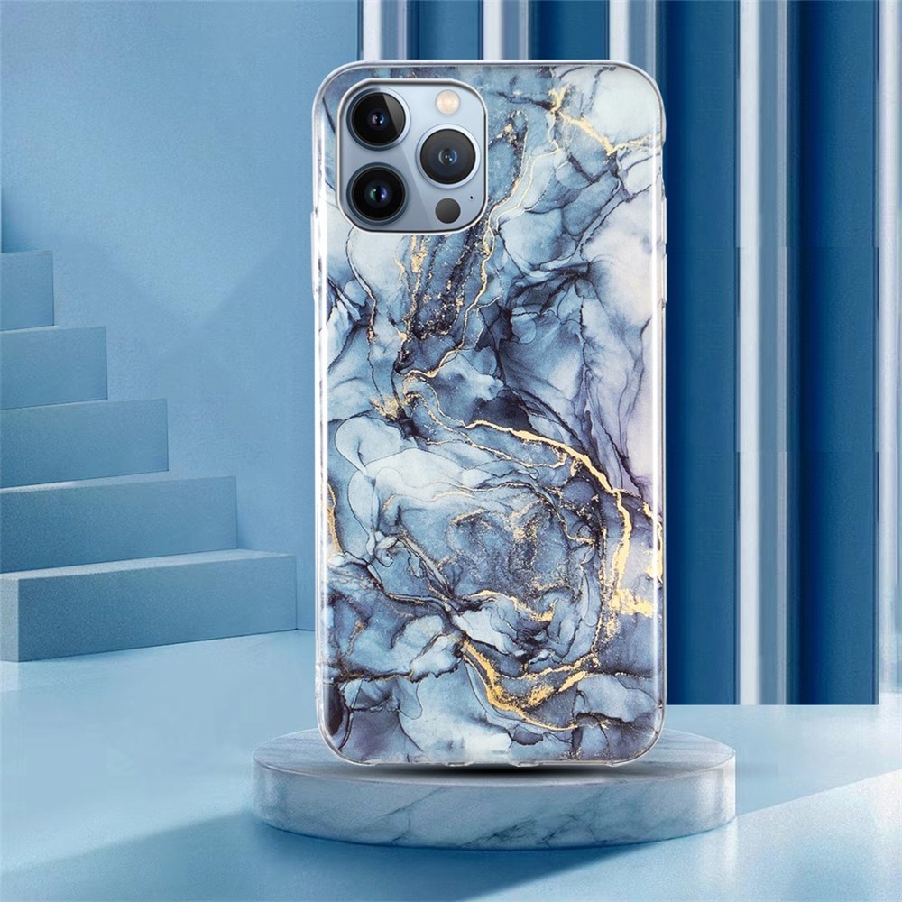 Soft TPU Case for iPhone 14 Pro Max 6.7 inch, IMD Marble Pattern Scratch-resistant Protective Cover Phone Shell - Grey-5