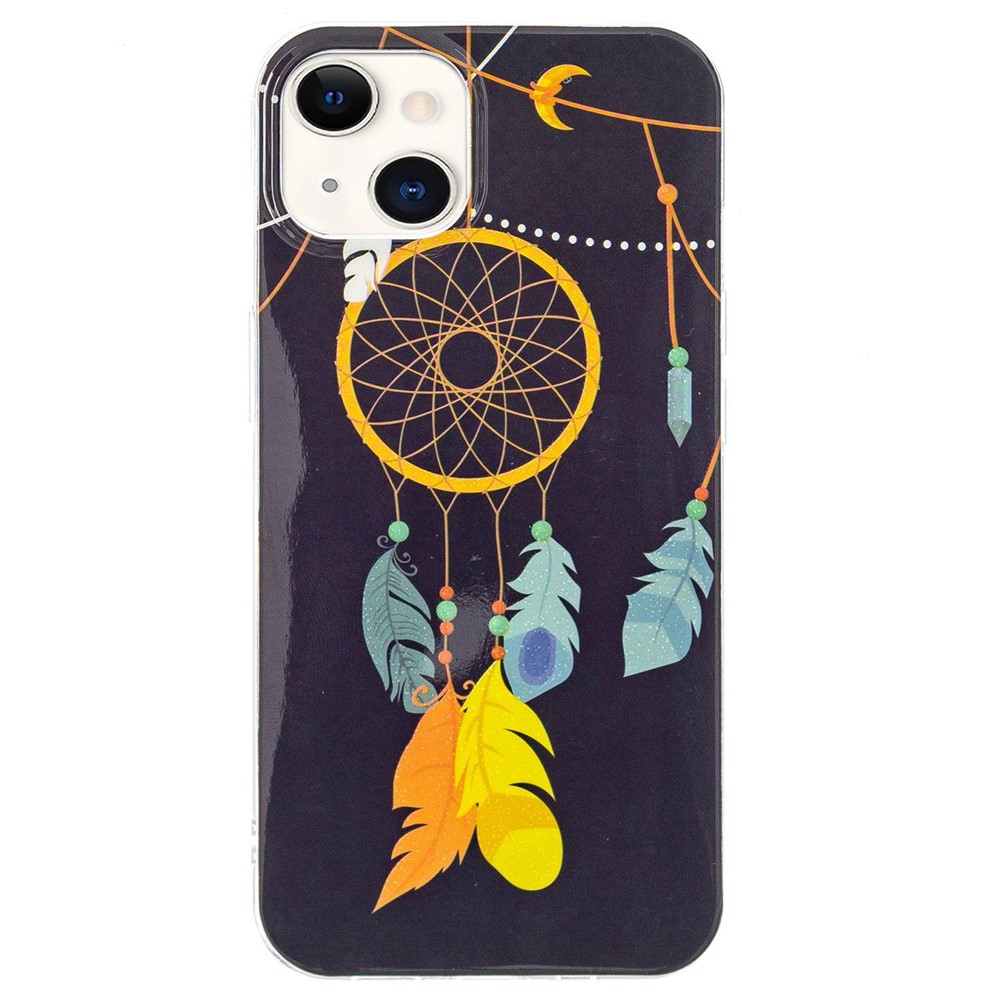 For iPhone 14 6.1 inch Luminous Noctilucent Pattern Design IMD Back Cover Soft TPU Case Anti-scratch Anti-wear Phone Case - Black Wind Chimes-1