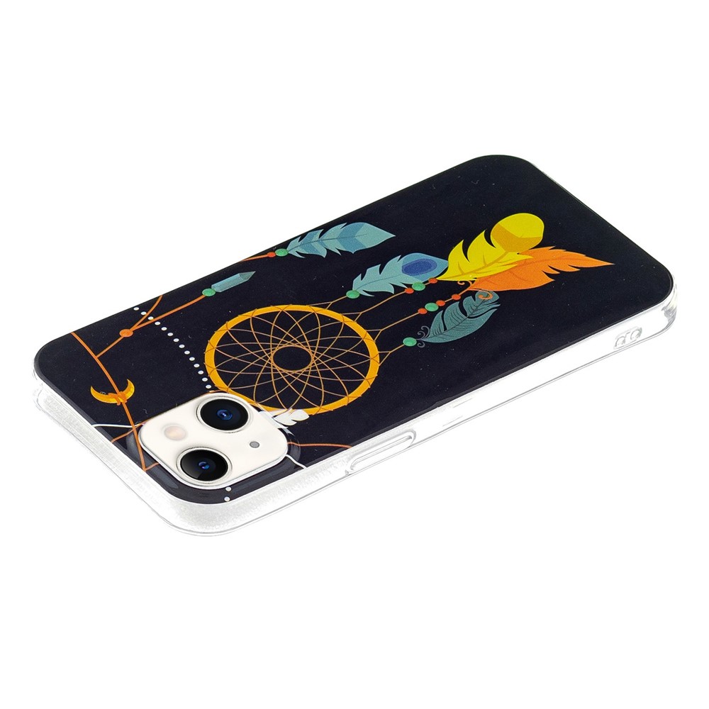 For iPhone 14 6.1 inch Luminous Noctilucent Pattern Design IMD Back Cover Soft TPU Case Anti-scratch Anti-wear Phone Case - Black Wind Chimes-2