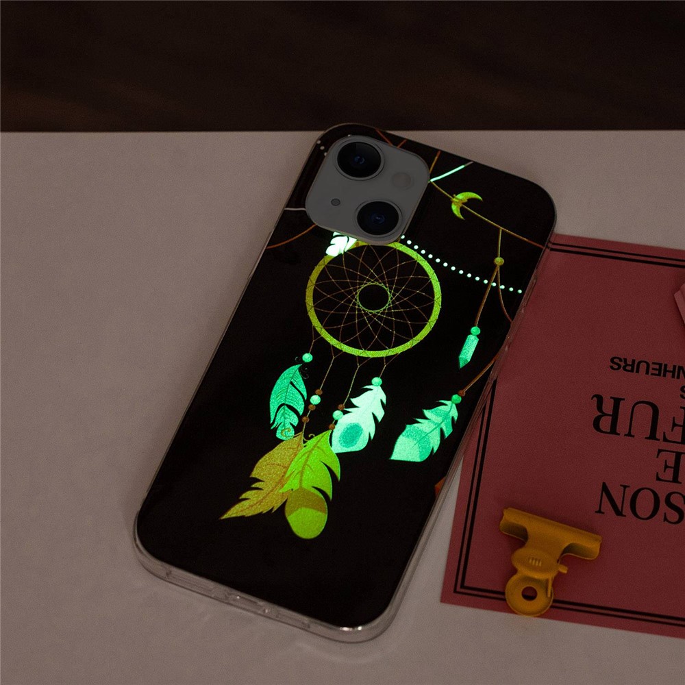 For iPhone 14 6.1 inch Luminous Noctilucent Pattern Design IMD Back Cover Soft TPU Case Anti-scratch Anti-wear Phone Case - Black Wind Chimes-4
