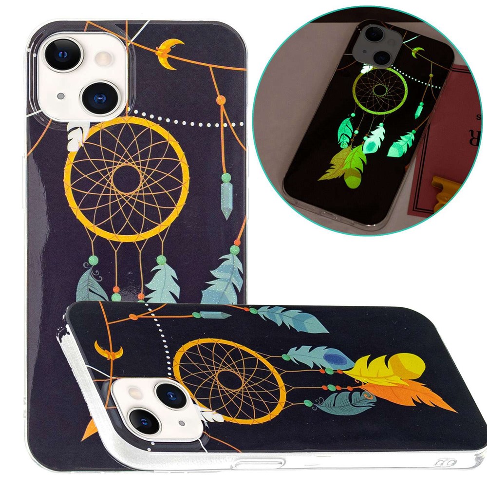 For iPhone 14 6.1 inch Luminous Noctilucent Pattern Design IMD Back Cover Soft TPU Case Anti-scratch Anti-wear Phone Case - Black Wind Chimes-5