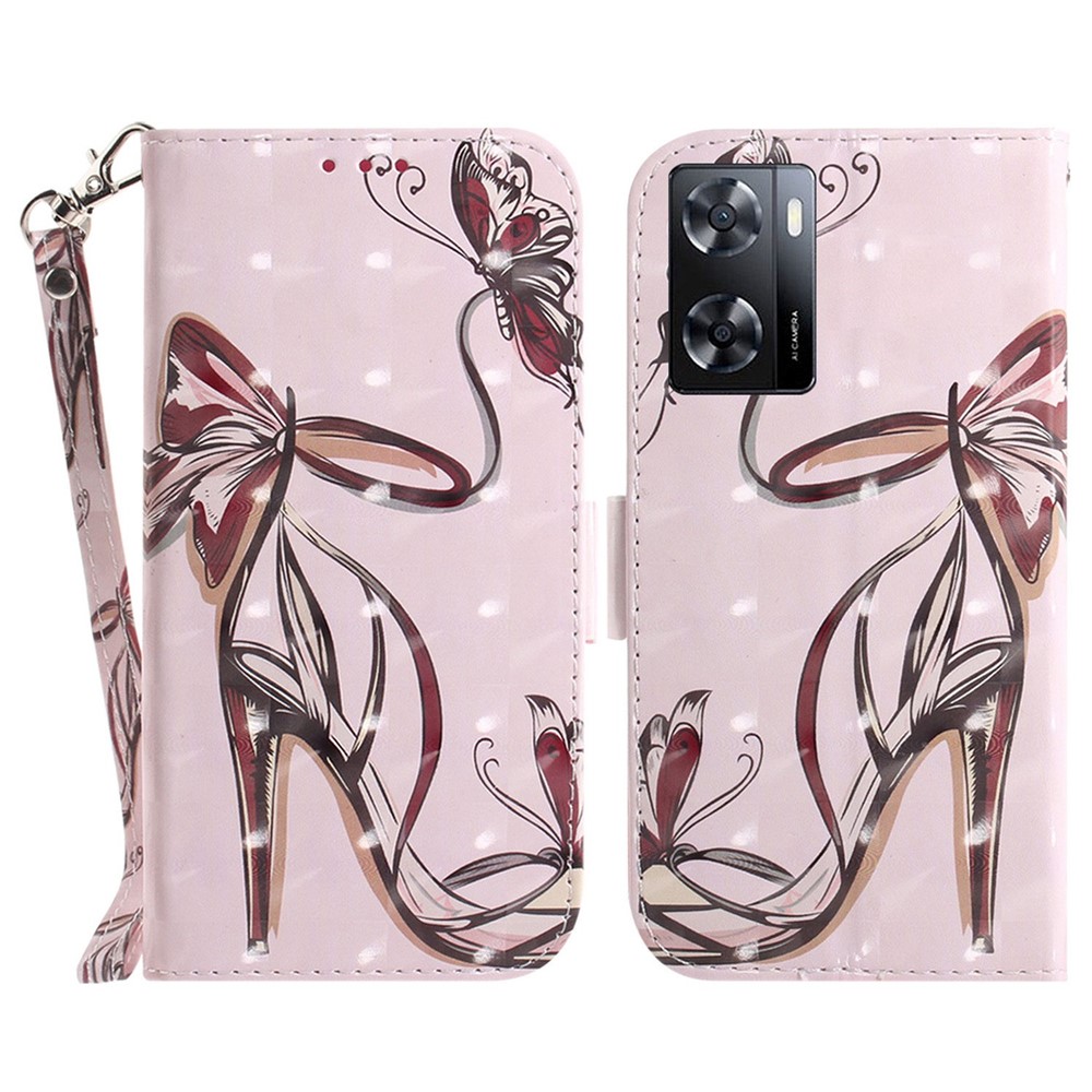 For Oppo A57 4G / A57 (2022) 5G / A77 5G / Realme Q5i / V23 5G / Narzo 50 5G Wallet Case 3D Pattern Printing PU Leather Stand Flip Cover with Strap - Butterfly High Heels-1