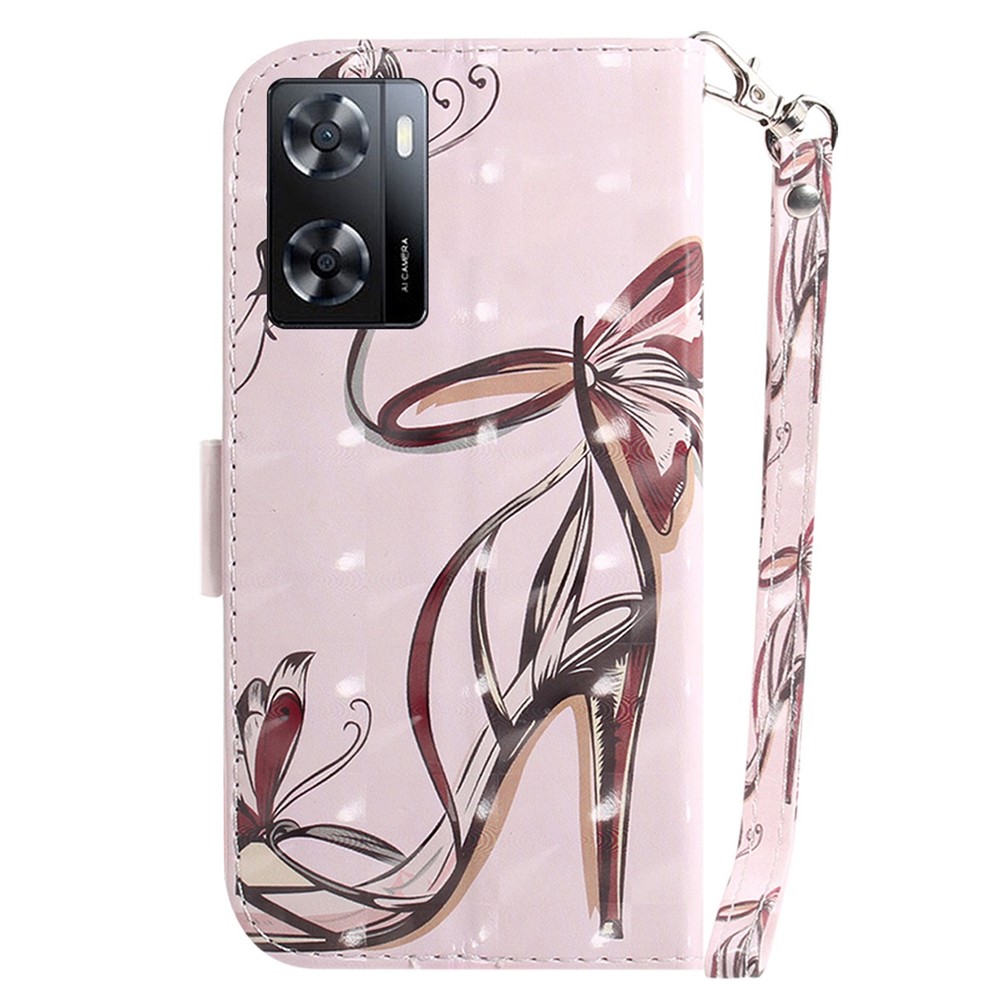 For Oppo A57 4G / A57 (2022) 5G / A77 5G / Realme Q5i / V23 5G / Narzo 50 5G Wallet Case 3D Pattern Printing PU Leather Stand Flip Cover with Strap - Butterfly High Heels-7