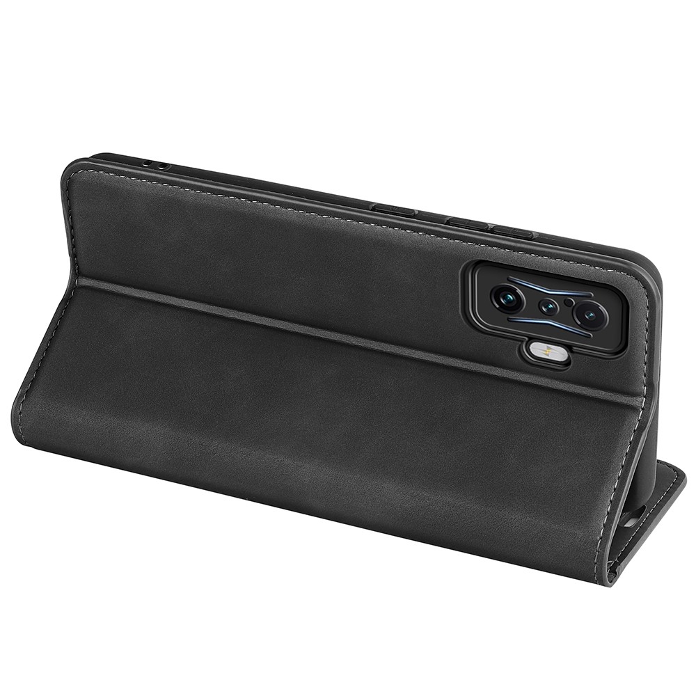 For Xiaomi Poco F4 GT / Redmi K50 Gaming 5G Skin-touch Feeling PU Leather Case Magnetic Auto Closing Stand Wallet Folio Flip Phone Cover - Black-4
