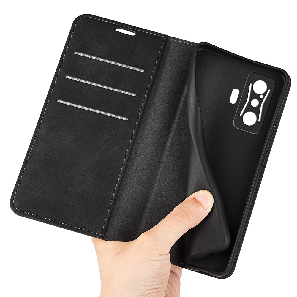 For Xiaomi Poco F4 GT / Redmi K50 Gaming 5G Skin-touch Feeling PU Leather Case Magnetic Auto Closing Stand Wallet Folio Flip Phone Cover - Black-6