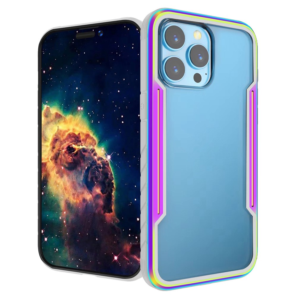 For iPhone 14 Pro 6.1 inch Crystal Clear Phone Case Thunder Series Anti-drop Back Cover PC + TPU + Aluminum Alloy Hybrid Case - Rainbow Color-1