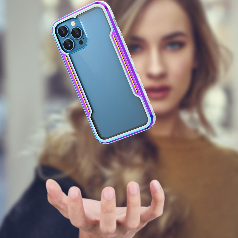 For iPhone 14 Pro 6.1 inch Crystal Clear Phone Case Thunder Series Anti-drop Back Cover PC + TPU + Aluminum Alloy Hybrid Case - Rainbow Color-10