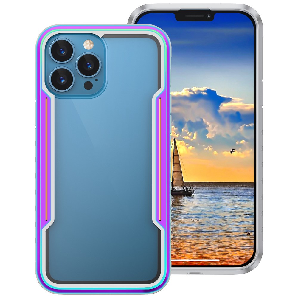 For iPhone 14 Pro 6.1 inch Crystal Clear Phone Case Thunder Series Anti-drop Back Cover PC + TPU + Aluminum Alloy Hybrid Case - Rainbow Color-2