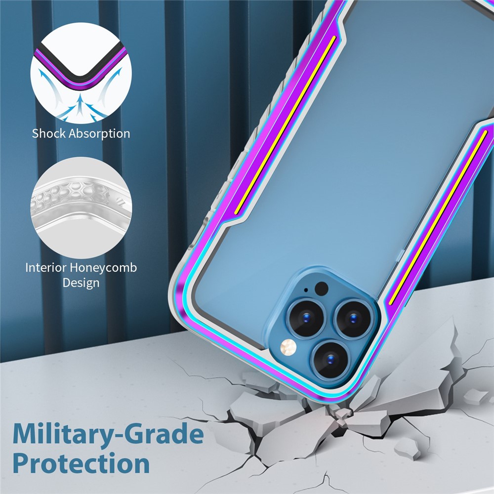 For iPhone 14 Pro Max 6.7 inch Shockproof Phone Case Thunder Series Anti-scratch Back Cover PC + TPU + Aluminum Alloy Hybrid Case - Rainbow Color-4