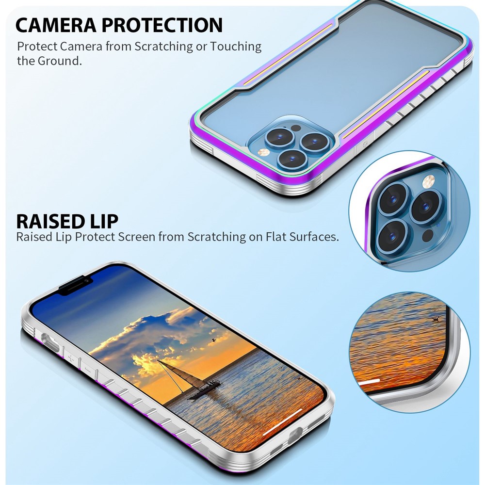 For iPhone 14 Pro Max 6.7 inch Shockproof Phone Case Thunder Series Anti-scratch Back Cover PC + TPU + Aluminum Alloy Hybrid Case - Rainbow Color-5