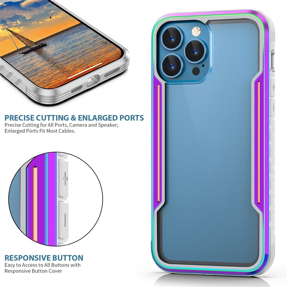 For iPhone 14 Pro Max 6.7 inch Shockproof Phone Case Thunder Series Anti-scratch Back Cover PC + TPU + Aluminum Alloy Hybrid Case - Rainbow Color-7