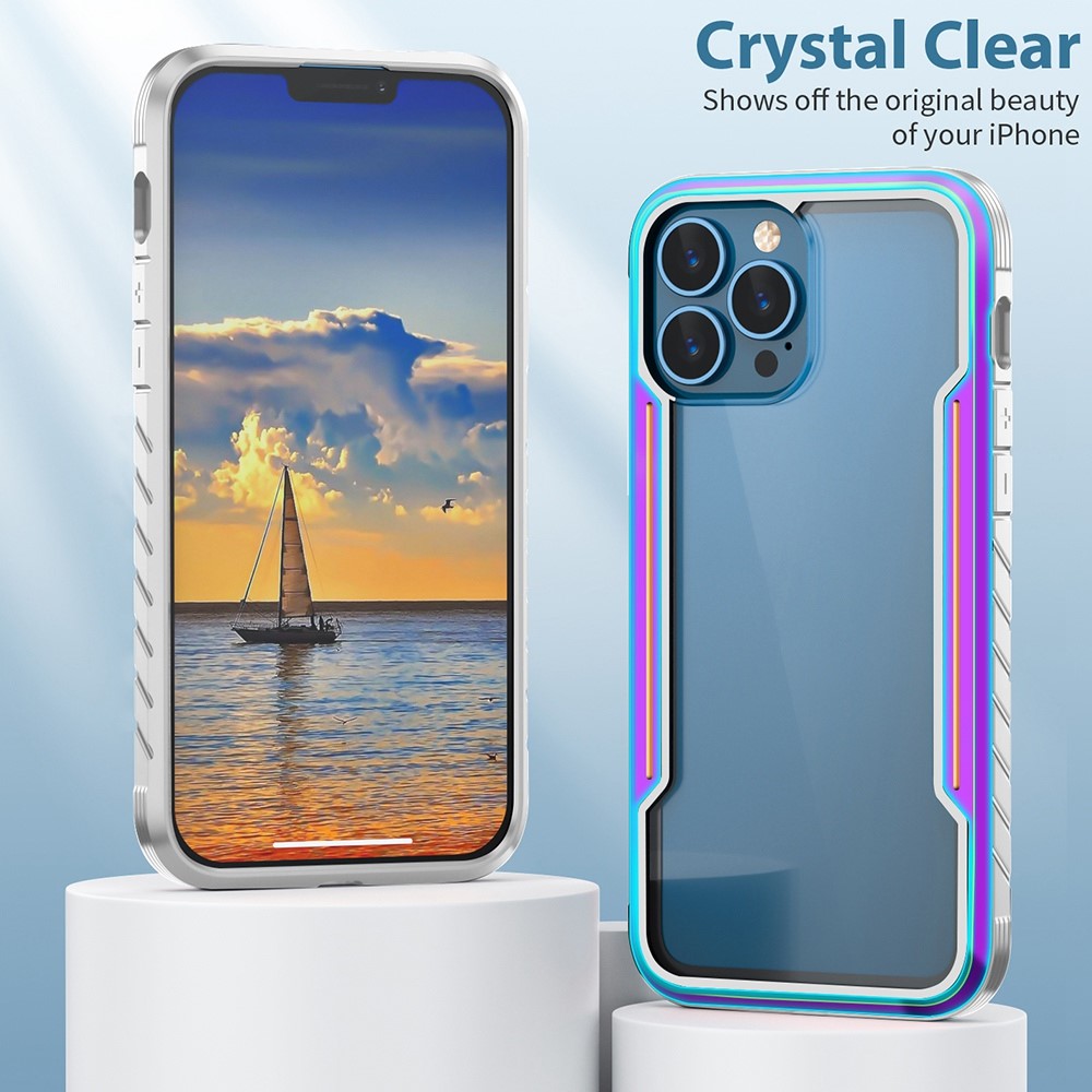 For iPhone 14 Pro Max 6.7 inch Shockproof Phone Case Thunder Series Anti-scratch Back Cover PC + TPU + Aluminum Alloy Hybrid Case - Rainbow Color-8