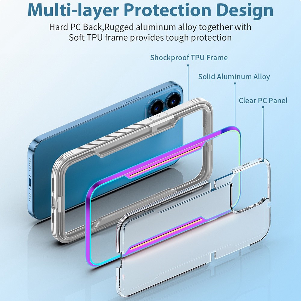 For iPhone 14 Pro Max 6.7 inch Shockproof Phone Case Thunder Series Anti-scratch Back Cover PC + TPU + Aluminum Alloy Hybrid Case - Rainbow Color-9
