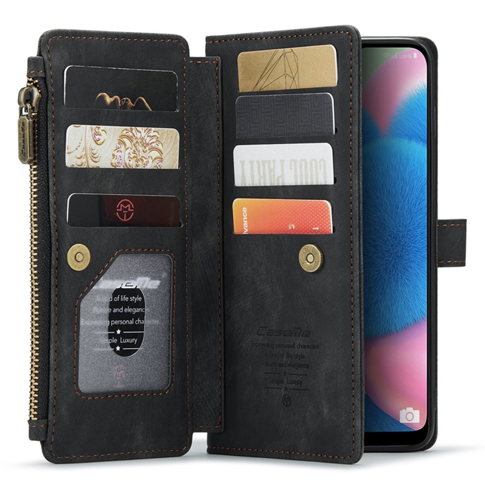 CASEME C30 Series for Samsung Galaxy A30s / A50s / A50 Full Protection Zipper Pocket Phone Wallet Case Stand Shockproof PU Leather Mobile Phone Cover Card Holder - Black-3