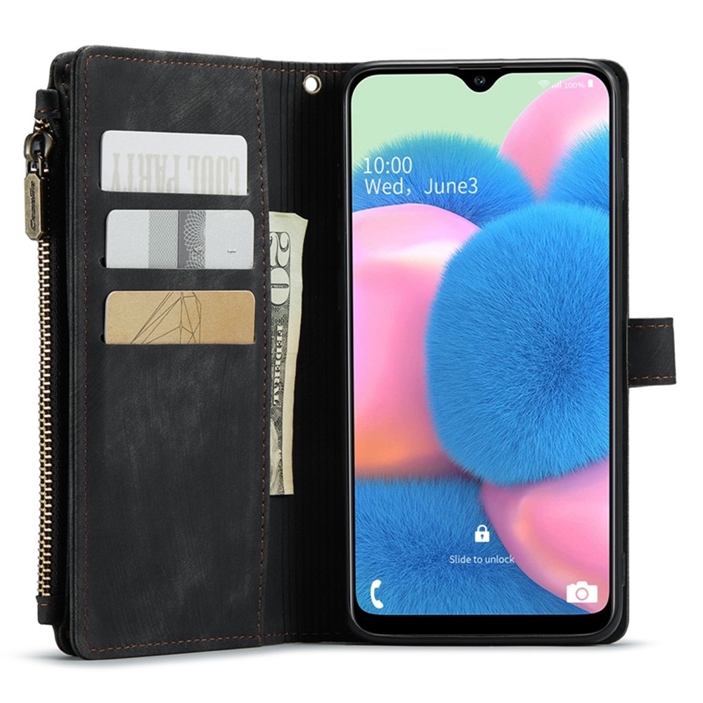 CASEME C30 Series for Samsung Galaxy A30s / A50s / A50 Full Protection Zipper Pocket Phone Wallet Case Stand Shockproof PU Leather Mobile Phone Cover Card Holder - Black-4