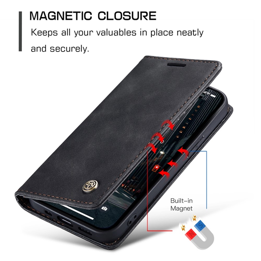 CASEME 013 Series Flip Wallet Case for iPhone 14 Pro Max 6.7 inch, Magnetic Auto-absorbed Stand Drop-proof PU Leather Phone Cover - Black-11