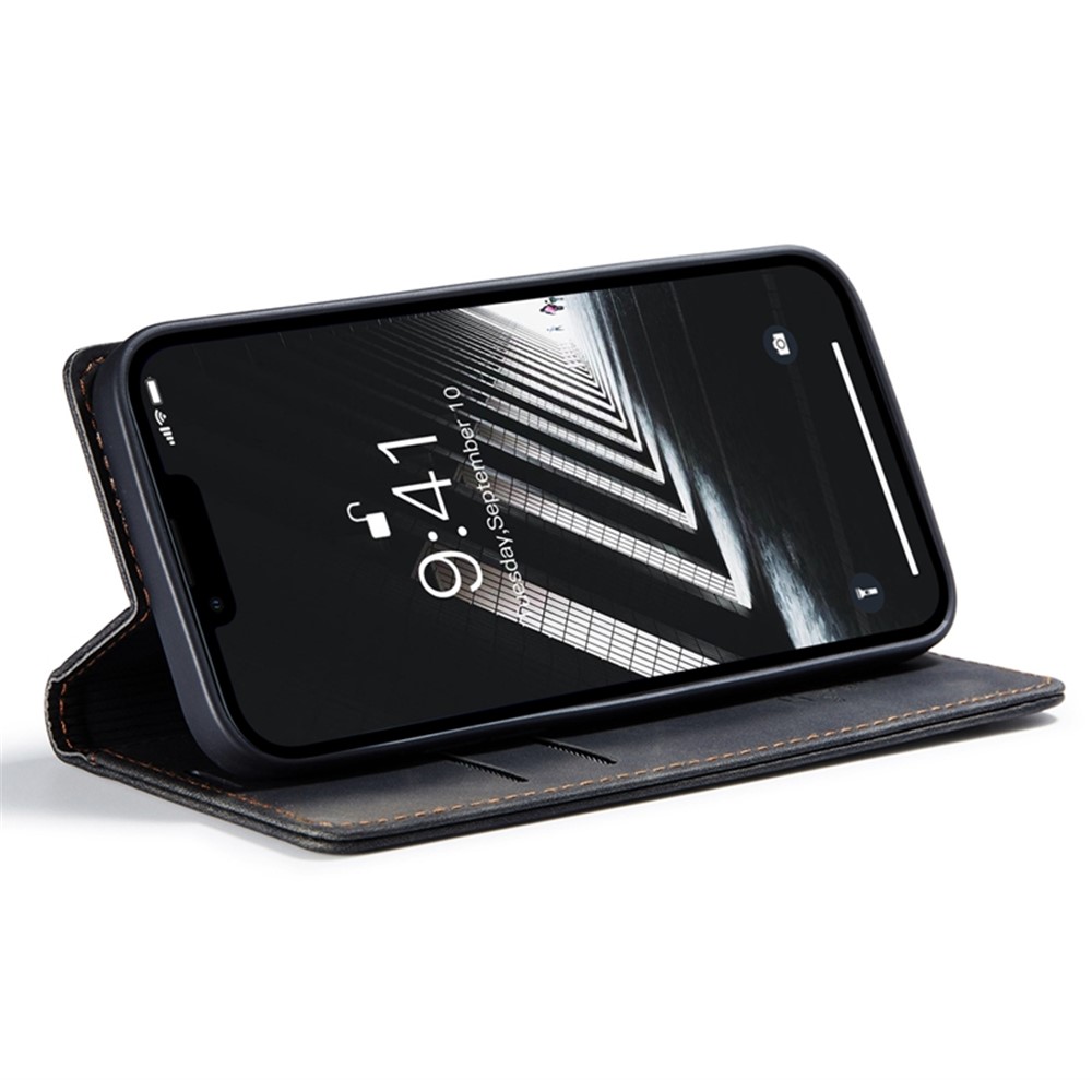 CASEME 013 Series for iPhone 14 Max 6.7 inch Shockproof Flip Case Anti-wear PU Leather Wallet Cover Stand Magnetic Auto-absorbed Shell - Black-3