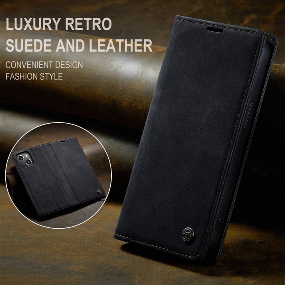 CASEME 013 Series for iPhone 14 Max 6.7 inch Shockproof Flip Case Anti-wear PU Leather Wallet Cover Stand Magnetic Auto-absorbed Shell - Black-4