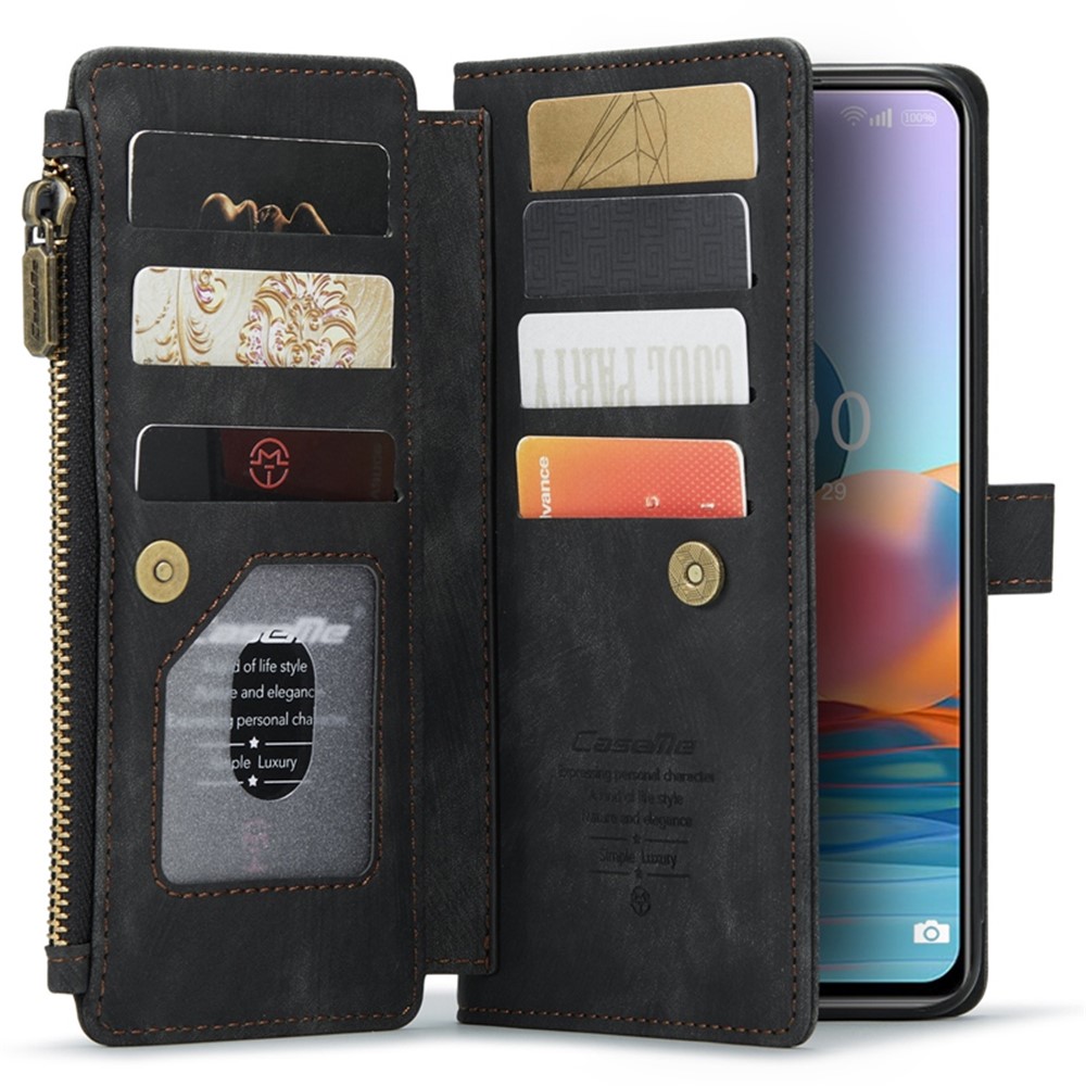 CASEME C30 Series for Xiaomi Redmi Note 10 Pro Max 4G / Note 10 Pro 4G (Global) / (India) Drop-proof Zipper Pocket Phone Wallet Case PU Leather Phone Cover Card Holder - Black-3