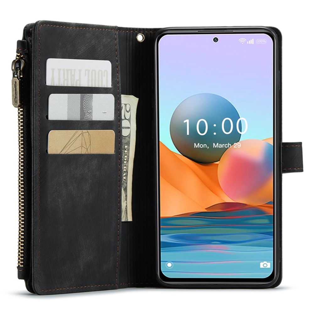 CASEME C30 Series for Xiaomi Redmi Note 10 Pro Max 4G / Note 10 Pro 4G (Global) / (India) Drop-proof Zipper Pocket Phone Wallet Case PU Leather Phone Cover Card Holder - Black-4