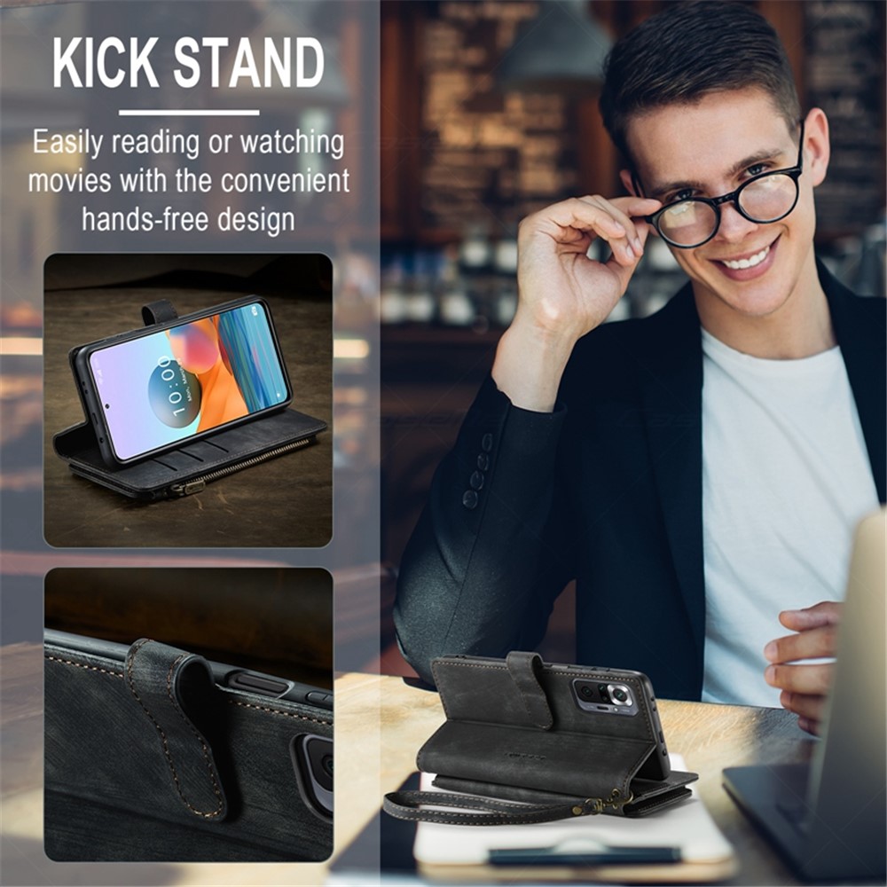 CASEME C30 Series for Xiaomi Redmi Note 10 Pro Max 4G / Note 10 Pro 4G (Global) / (India) Drop-proof Zipper Pocket Phone Wallet Case PU Leather Phone Cover Card Holder - Black-7