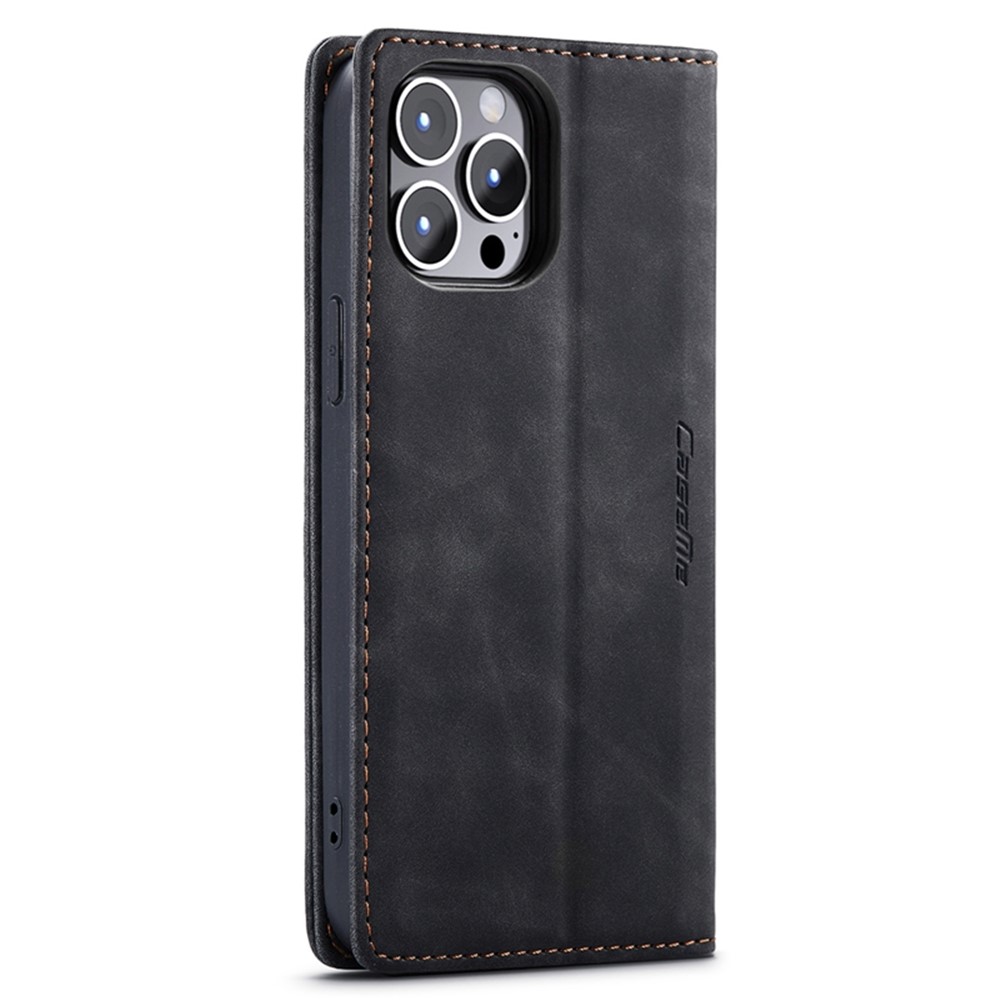 CASEME 013 Series for iPhone 14 Pro 6.1 inch Anti-fall PU Leather Wallet Case Magnetic Auto-absorbed Stand Anti-scratch Phone Cover - Black-13