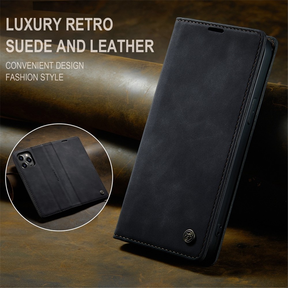CASEME 013 Series for iPhone 14 Pro 6.1 inch Anti-fall PU Leather Wallet Case Magnetic Auto-absorbed Stand Anti-scratch Phone Cover - Black-4