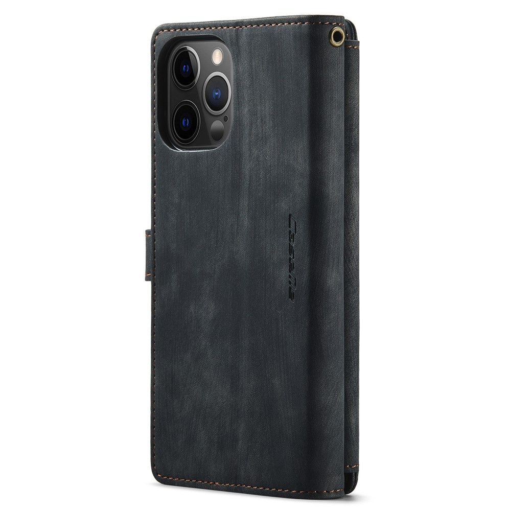 CASEME C30 Series Anti-drop Phone Case for iPhone 12 Pro Max 6.7 inch, Multifunctional Zipper Pocket Wallet Phone Cover PU Leather Stand Card Holder with Strap - Black-13