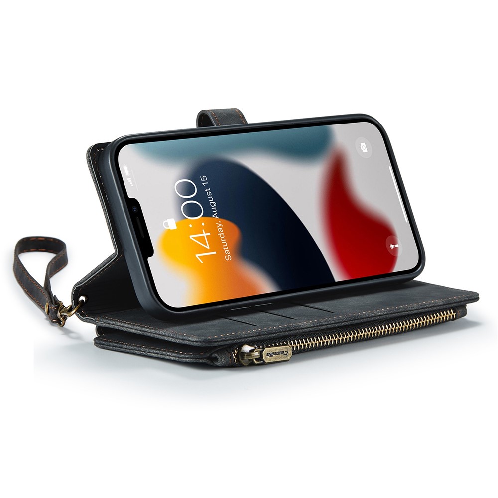 CASEME C30 Series Anti-drop Phone Case for iPhone 12 Pro Max 6.7 inch, Multifunctional Zipper Pocket Wallet Phone Cover PU Leather Stand Card Holder with Strap - Black-4