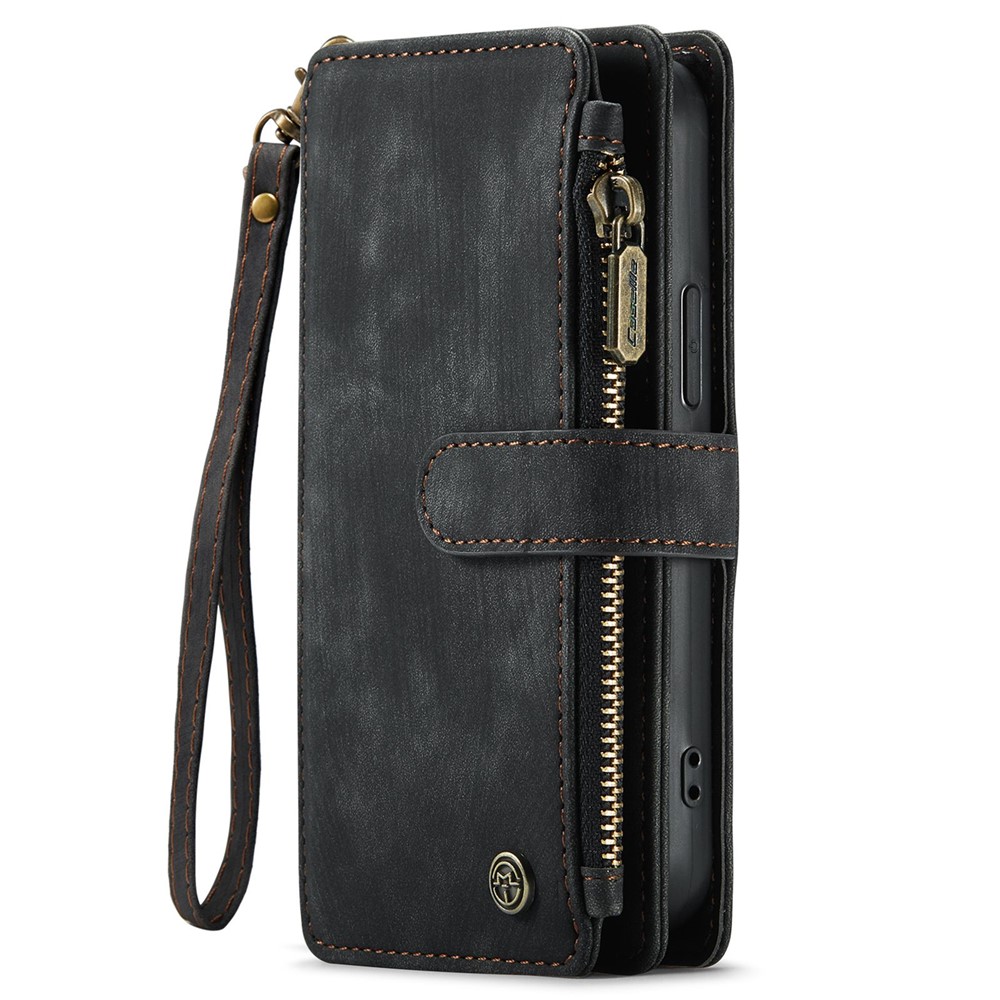 CASEME C30 Series for iPhone X / XS 5.8 inch Multifunctional Zipper Pocket Wallet Phone Cover Anti-fall PU Leather Stand Card Holder Case with Strap - Black-12