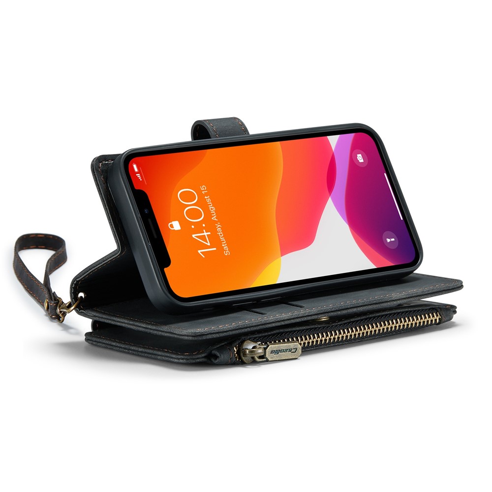 CASEME C30 Series for iPhone X / XS 5.8 inch Multifunctional Zipper Pocket Wallet Phone Cover Anti-fall PU Leather Stand Card Holder Case with Strap - Black-2