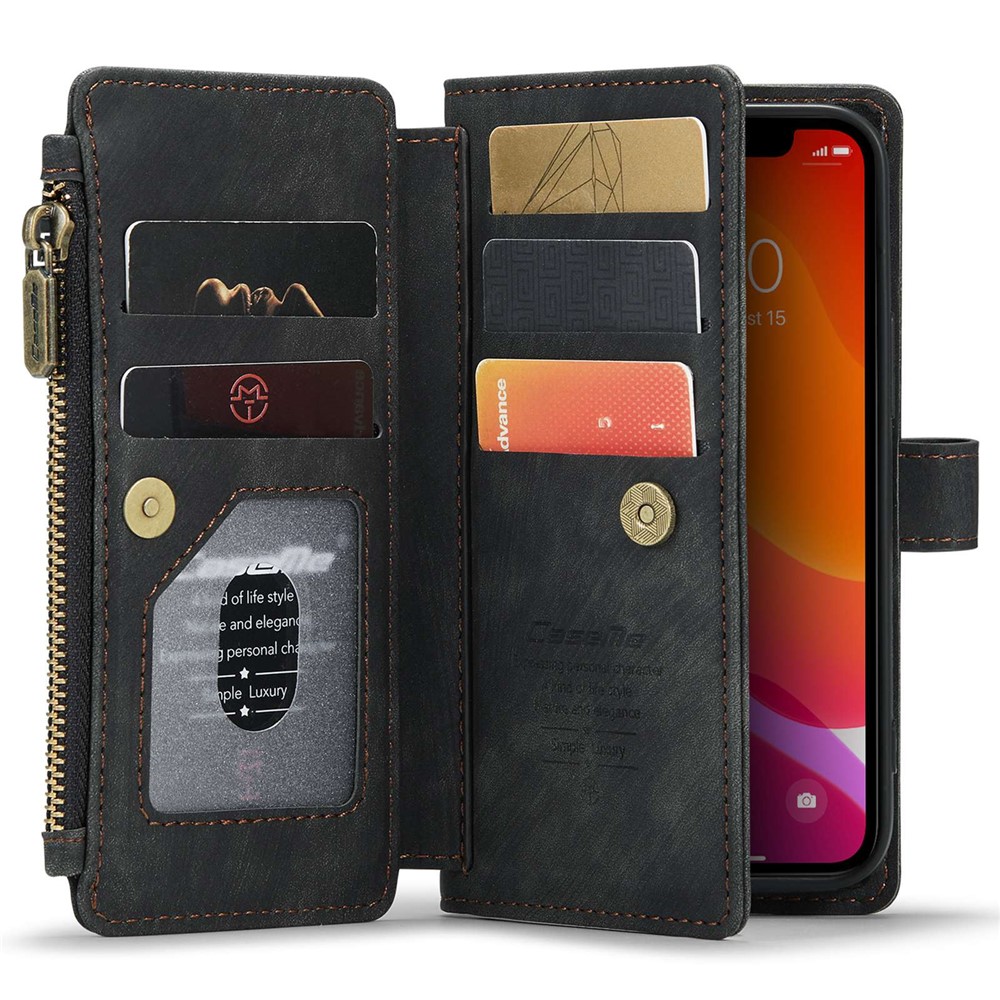 CASEME C30 Series for iPhone X / XS 5.8 inch Multifunctional Zipper Pocket Wallet Phone Cover Anti-fall PU Leather Stand Card Holder Case with Strap - Black-3