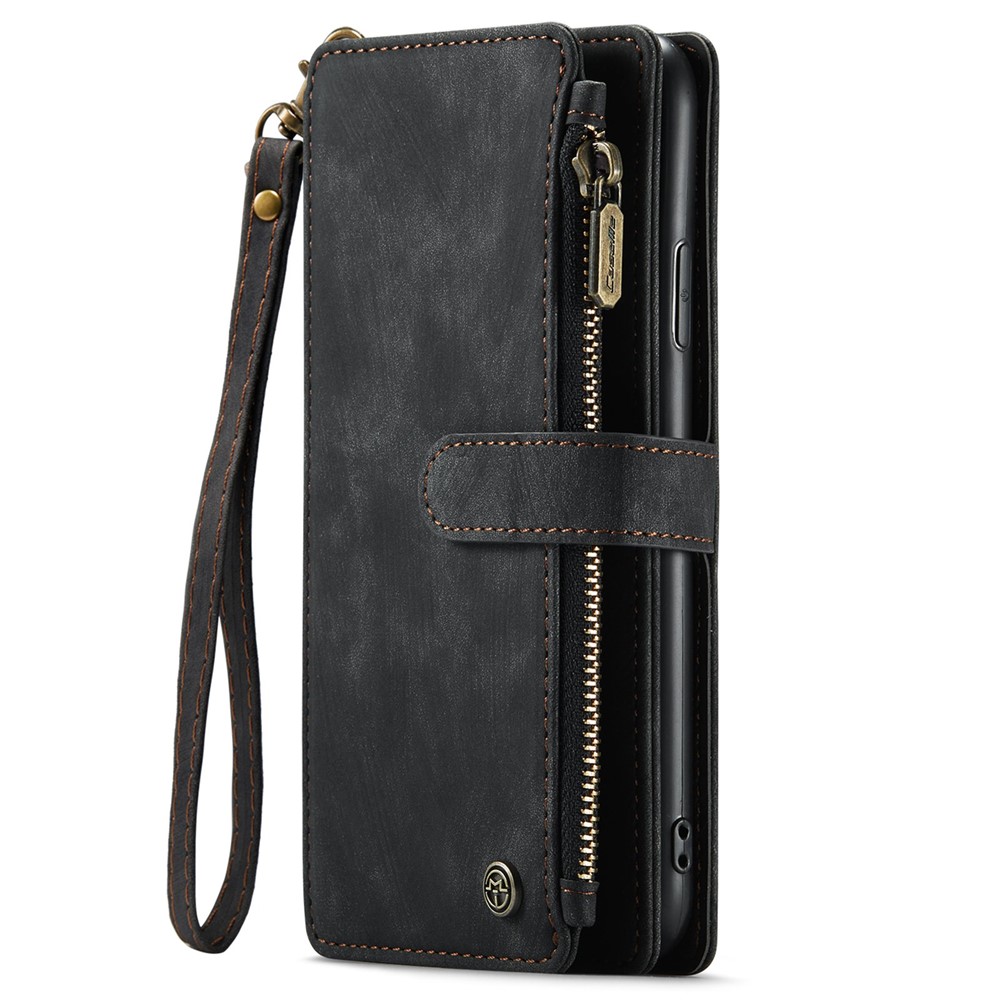 CASEME C30 Series Anti-fall Phone Wallet Case for iPhone 11 6.1 inch, Zipper Pocket Mobile Phone Cover Stand with Handy Strap and Multiple Card Slots - Black-12