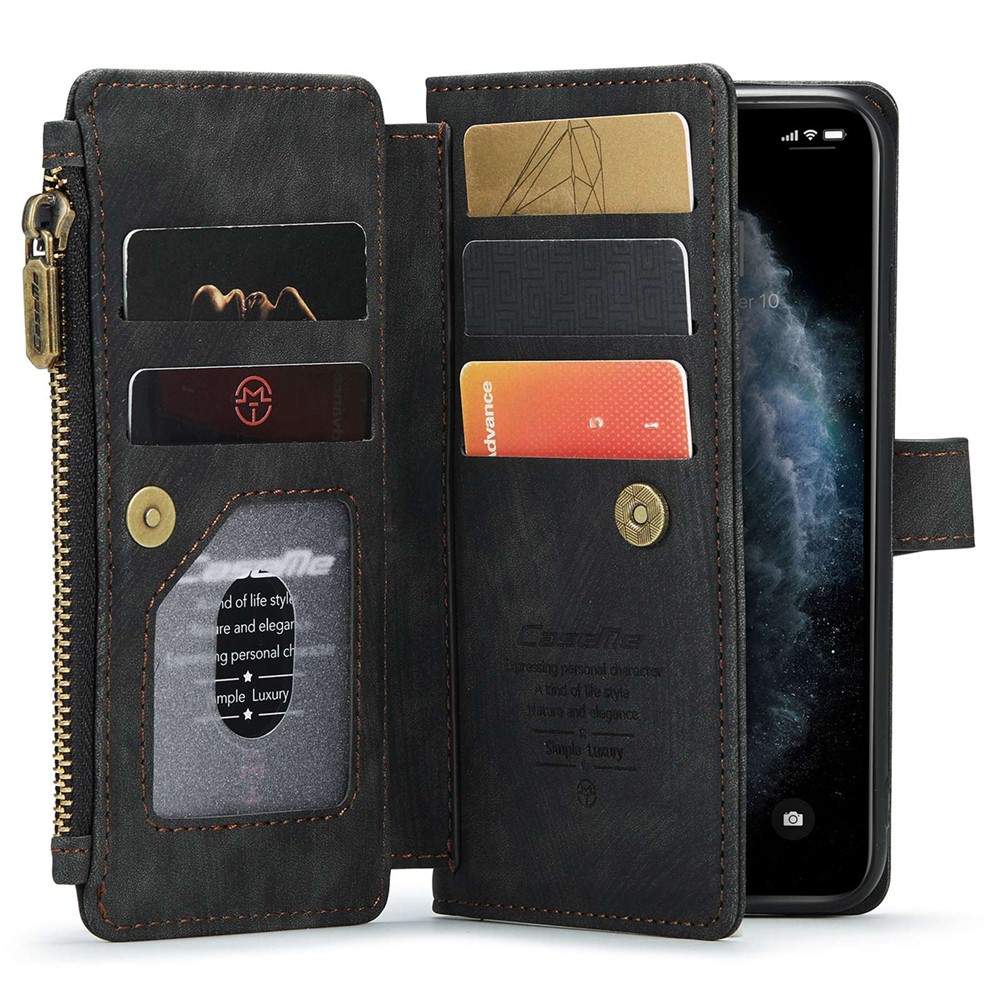 CASEME C30 Series Phone Wallet Case for iPhone 11 Pro 5.8 inch, Scratch-resistant Zipper Pocket Full Protection Back Cover Stand with Handy Strap and Multiple Card Slots - Black-3