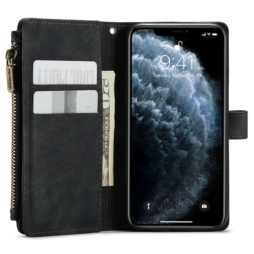 CASEME C30 Series Phone Wallet Case for iPhone 11 Pro 5.8 inch, Scratch-resistant Zipper Pocket Full Protection Back Cover Stand with Handy Strap and Multiple Card Slots - Black-4
