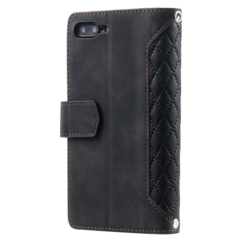 For iPhone 7 Plus / 8 Plus 5.5 inch 005 Style Zipper Pocket Leather Rhombus Texture Cover Multiple Card Slots Phone Case with Shoulder Strap and Hand Strap - Black-11