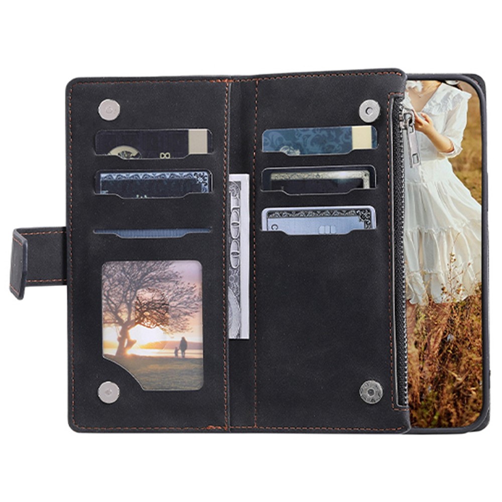 For iPhone 7 Plus / 8 Plus 5.5 inch 005 Style Zipper Pocket Leather Rhombus Texture Cover Multiple Card Slots Phone Case with Shoulder Strap and Hand Strap - Black-2