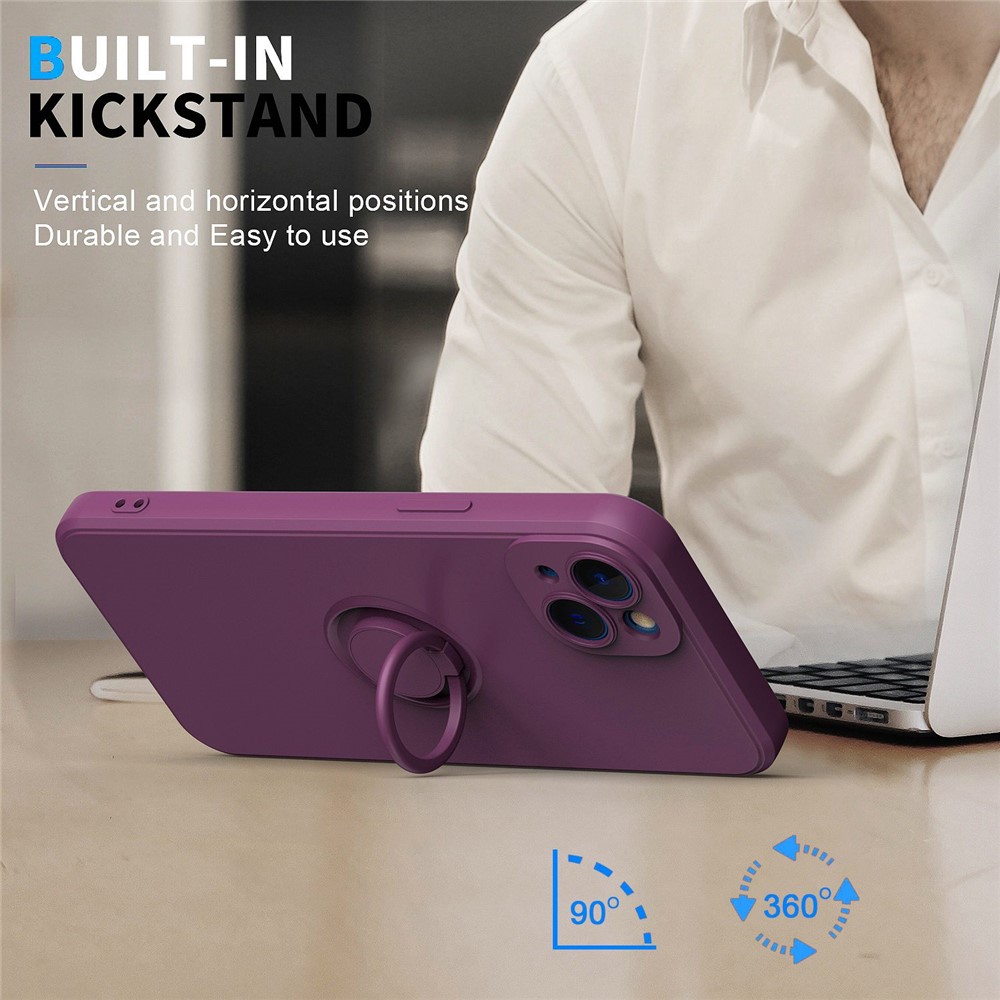 For iPhone 14 Max 6.7 inch Ring Holder Kickstand TPU Case Rubberized Soft TPU Cover with Built-in Metal Sheet - Cherry Blossom Purple-2