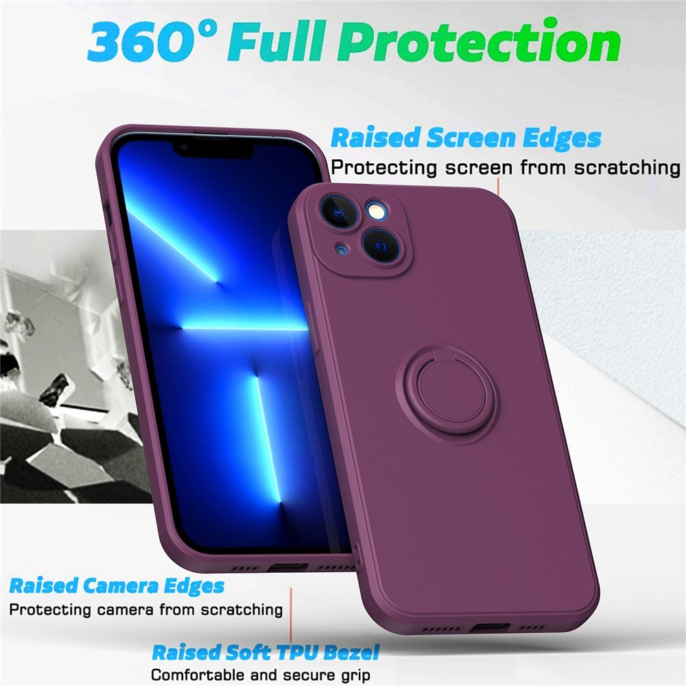 For iPhone 14 Max 6.7 inch Ring Holder Kickstand TPU Case Rubberized Soft TPU Cover with Built-in Metal Sheet - Cherry Blossom Purple-3