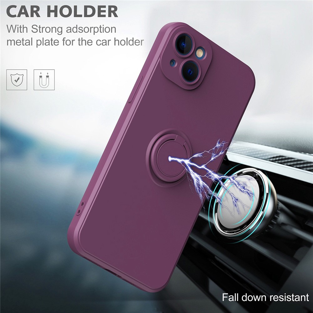 For iPhone 14 Max 6.7 inch Ring Holder Kickstand TPU Case Rubberized Soft TPU Cover with Built-in Metal Sheet - Cherry Blossom Purple-5