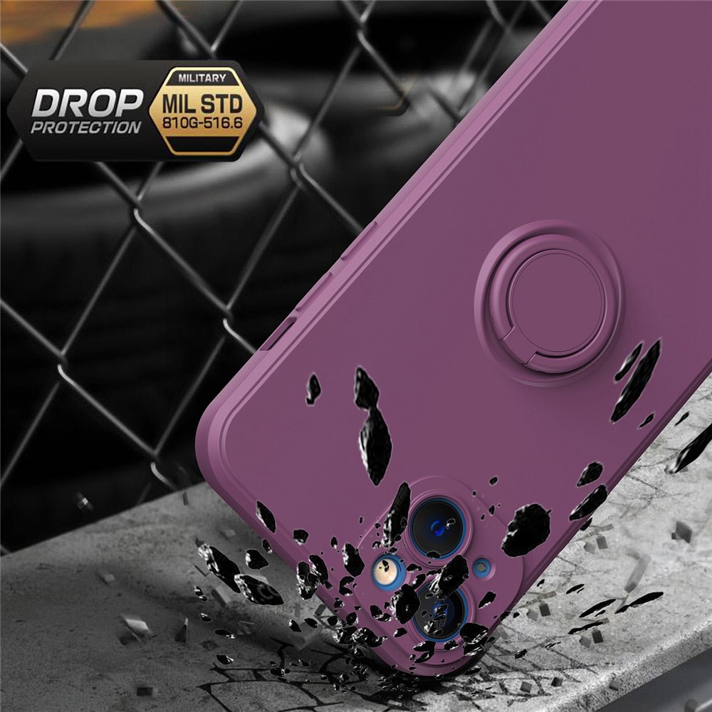 For iPhone 14 Max 6.7 inch Ring Holder Kickstand TPU Case Rubberized Soft TPU Cover with Built-in Metal Sheet - Cherry Blossom Purple-6