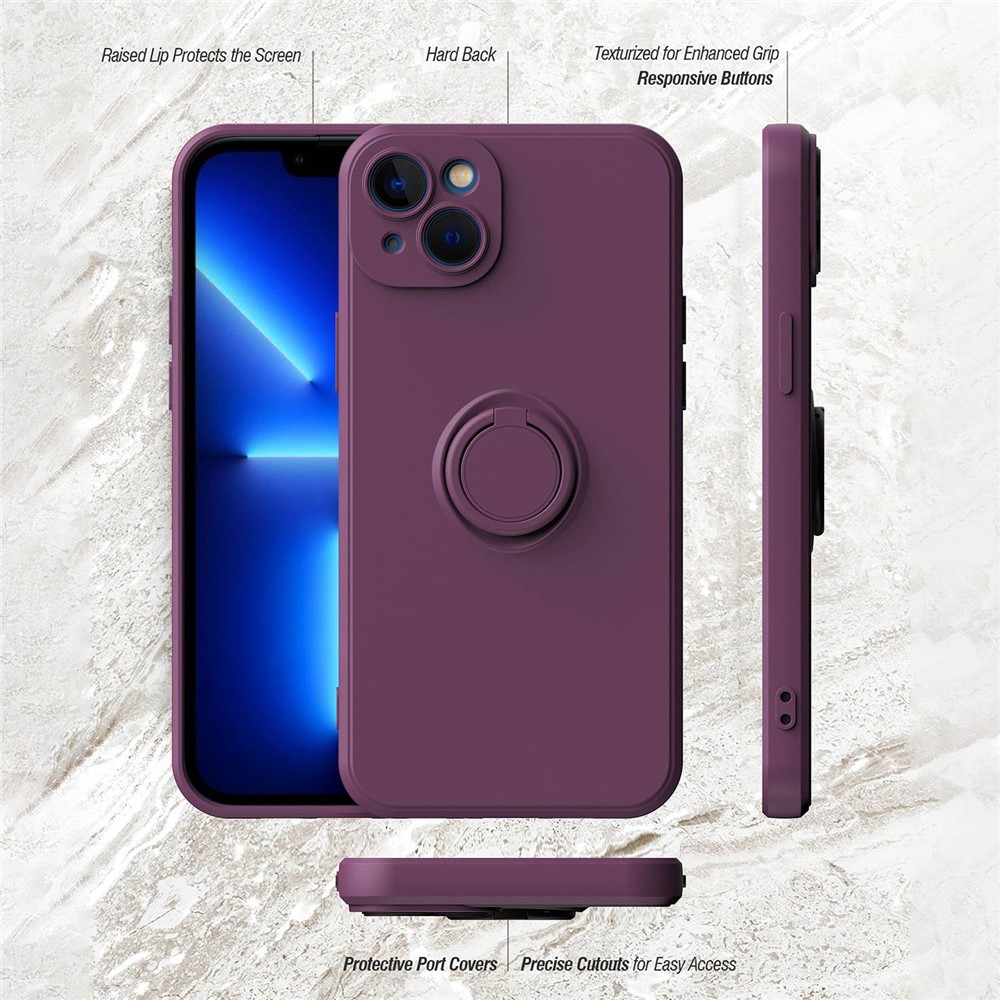 For iPhone 14 Max 6.7 inch Ring Holder Kickstand TPU Case Rubberized Soft TPU Cover with Built-in Metal Sheet - Cherry Blossom Purple-8