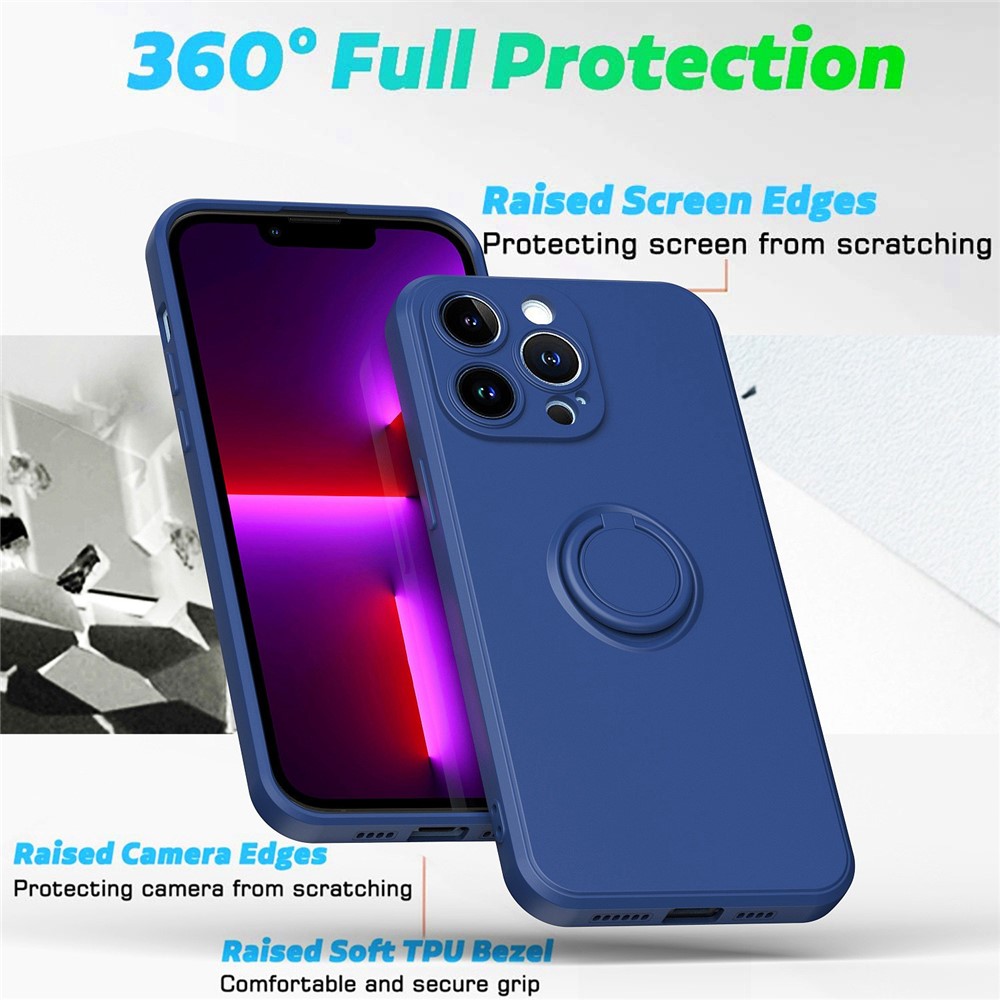 For iPhone 14 Pro 6.1 inch Ring Holder Kickstand Rubberized Phone TPU Case Car Mount Metal Sheet Protective Cover - Blue-3